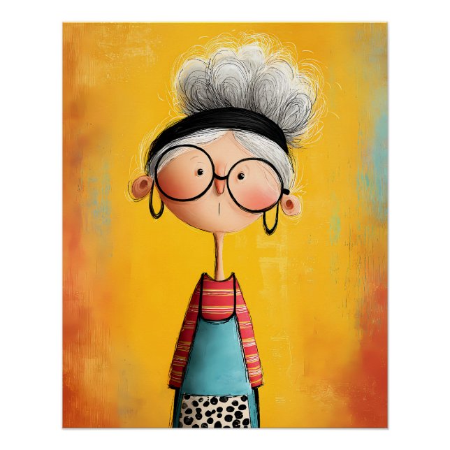 Póster Cartoon Illustration einer Frau oder Großmutter (Anverso)