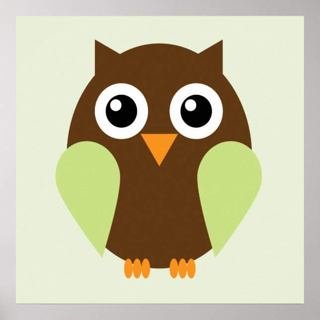 Póster Cartoon Owl Children's Wall Art {Green} (Frente)