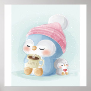 Póster Cartoon Penguin  Cute Penguin With Snow