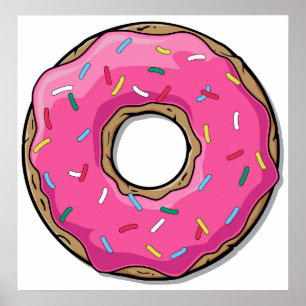 Póster Cartoon Pink Donut With Sprinkles