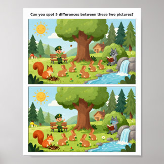 Póster Cartoon Scene Spot the Difference Poster for Kids 