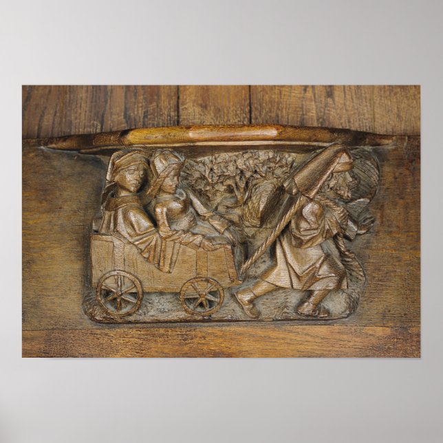Póster Carving depicting a couple in cart pulled by a (Frente)
