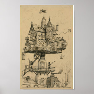Póster Casa aérea de Albert Robida (1883)
