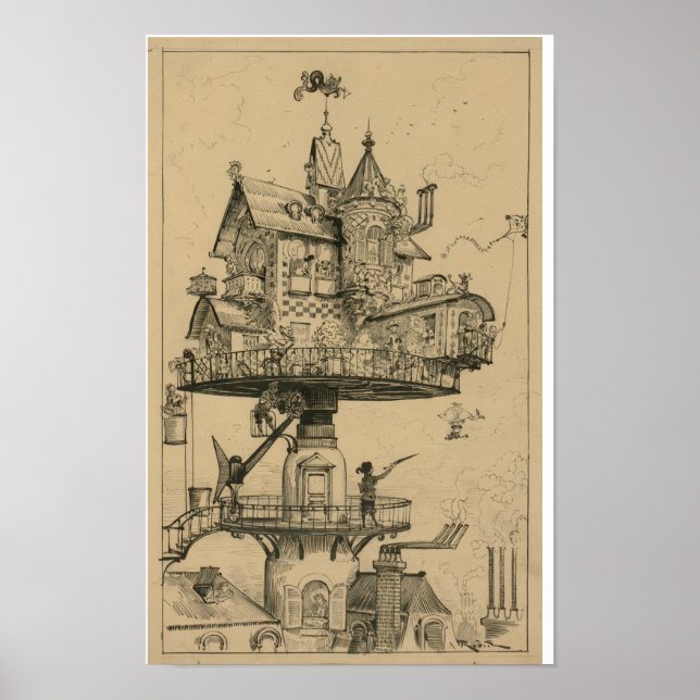 Póster Casa aérea de Albert Robida (1883) (Frente)