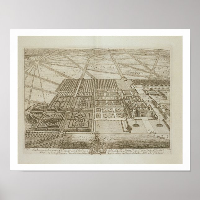 Póster Casa Badminton en el condado de Gloucester, engra (Frente)