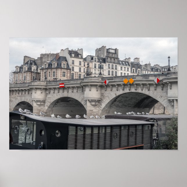 Póster Casa-barco cerca de Pont Neuf - París, Francia (Frente)