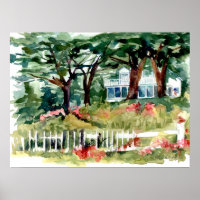 Casa Blanca Bandera Americana Bosque Árboles