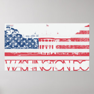 Póster Casa Blanca - Washington DC - Bandera de Estados U