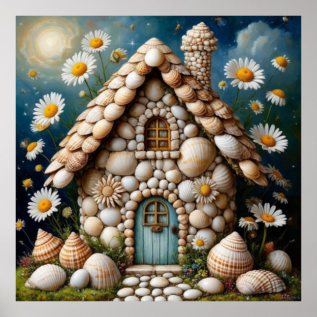 Póster Casa Caprichosa Con Jardín De Flores Vibrantes (Frente)