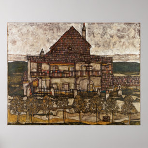 Póster Casa con techo de tablillas de Egon Schiele