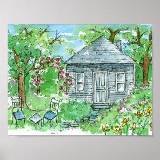 Póster Casa de acuarela de algodón amarillo Daffodil