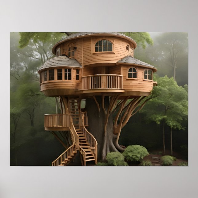 Póster Casa de árbol redonda (Frente)