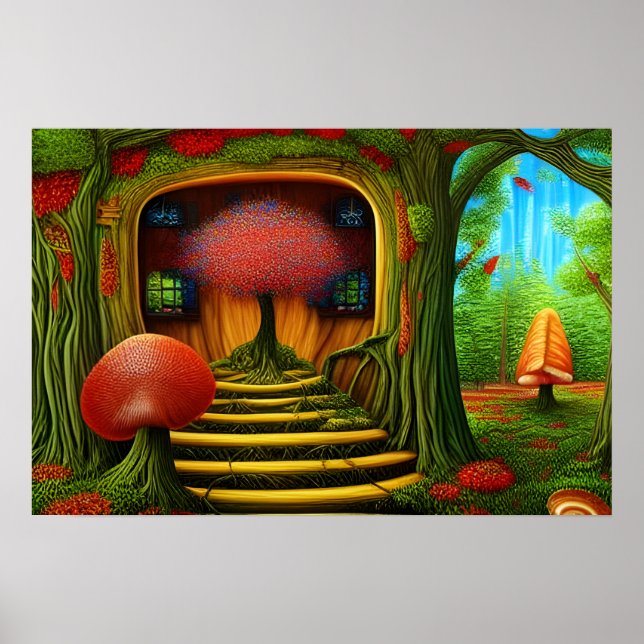 Póster Casa De Árboles Surrealistas En El Bosque (Frente)