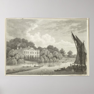 Póster Casa de campo con el lago y los barcos