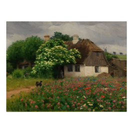 Póster Casa de campo con flores de pradera