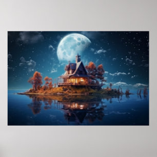 Póster Casa De Campo En El Paisaje Del Lago Serene