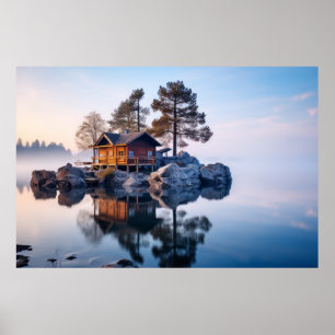 Póster Casa De Campo En El Paisaje Del Lago Serene