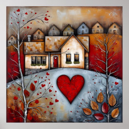 Póster Casa de campo en la colina grunge Ai art