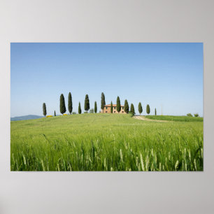 Póster Casa de campo en Toscana con poster de cipreses