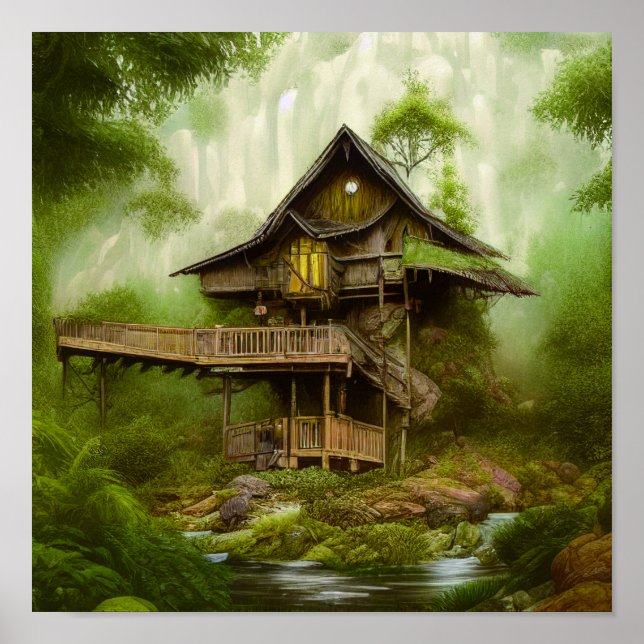 Póster Casa de campo mágica en el bosque de la escena ver (Frente)