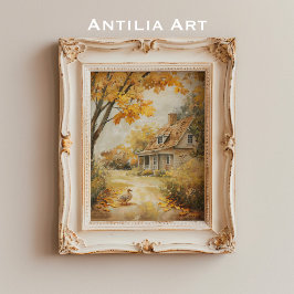 Póster Casa de campo otoño con pinturas de pato en otoño