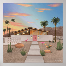 Póster Casa de Flamingo Moderna de Mediados del Siglo XX