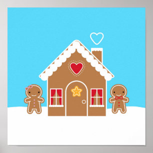 Póster Casa de Gingerbread para Navidades de Kawaii
