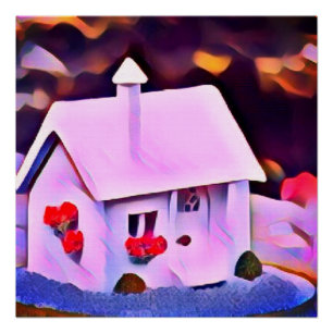 Póster casa de hada de nieve roja blanca agregar texto ar