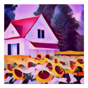 Póster Casa de hadas de nieve roja blanca en arte de jard