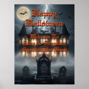 Póster Casa de Halloween con Frankie, Gris Oscuro