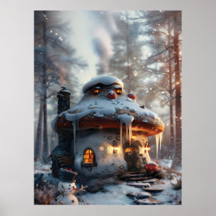 Póster Casa de hongos en la nieve