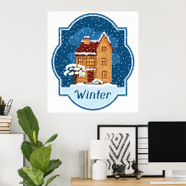 Póster Casa De Invierno En La Nieve