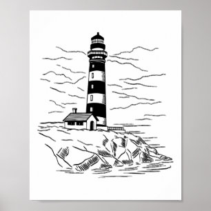 Póster Casa de la costa del faro Navegando Playa Marina