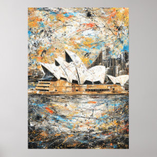 Póster Casa de la Ópera de Sydney Pintura de goteo abstra