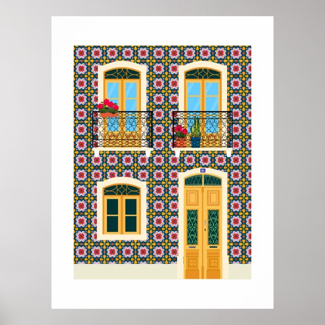 Póster Casa de Lisboa con azulejos (Frente)
