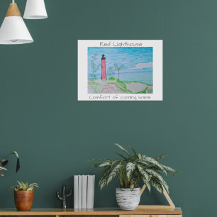 Póster Casa de luz roja en la playa