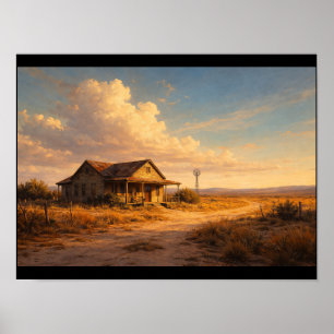 Póster Casa de madera abandonada bajo un vasto cielo