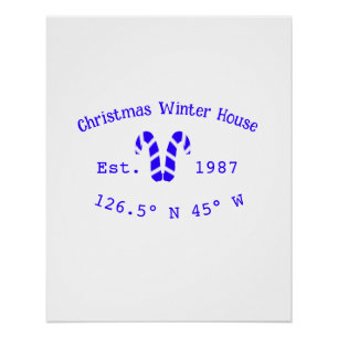 Póster Casa de Navidad de invierno cañas de caramelo azul