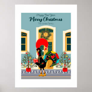 Póster Casa de Navidades portugueses con saludos de gallo