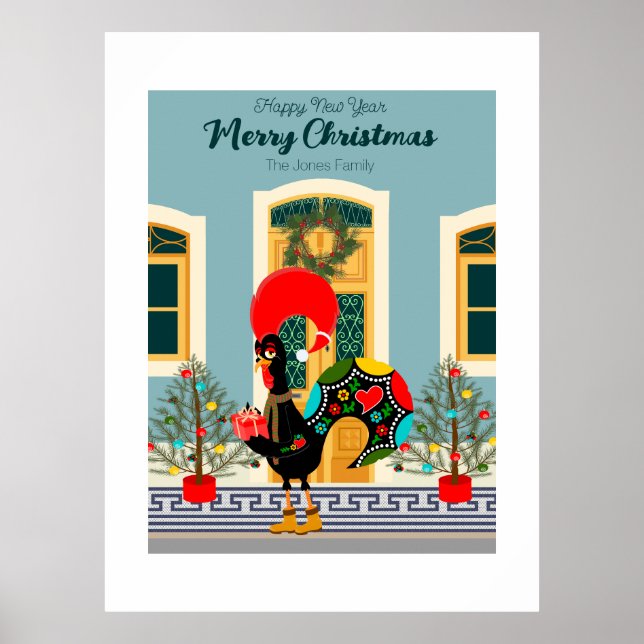 Póster Casa de Navidades portugueses con saludos de gallo (Frente)