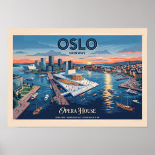 Póster Casa de Ópera de Oslo Cartel de Viaje Vintage - No