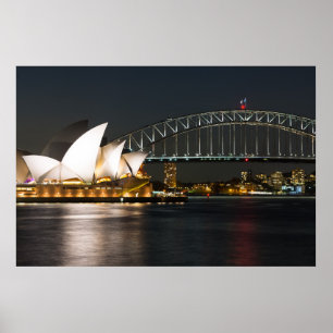 Póster Casa de ópera de Sydney y puente del puerto