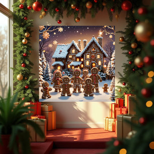 Póster Casa de pan de jengibre y familia de pan de jengib