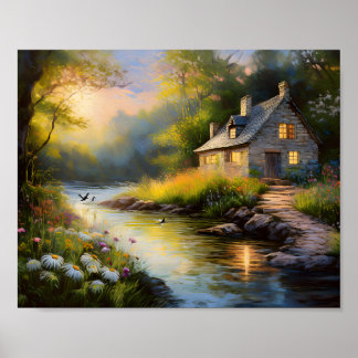 Póster Casa de piedra en el río 1