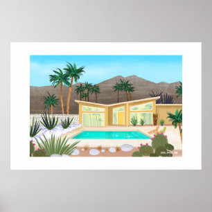 Póster Casa de piscina modernista de mediados de siglo Gr