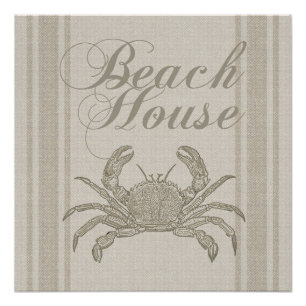 Póster Casa de playa cangrejo costa marino vintage