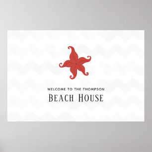 Póster Casa de playa de estrella de mar simplista