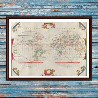 Póster Casa de Playa Mapa Náutico del Mundo Vintage