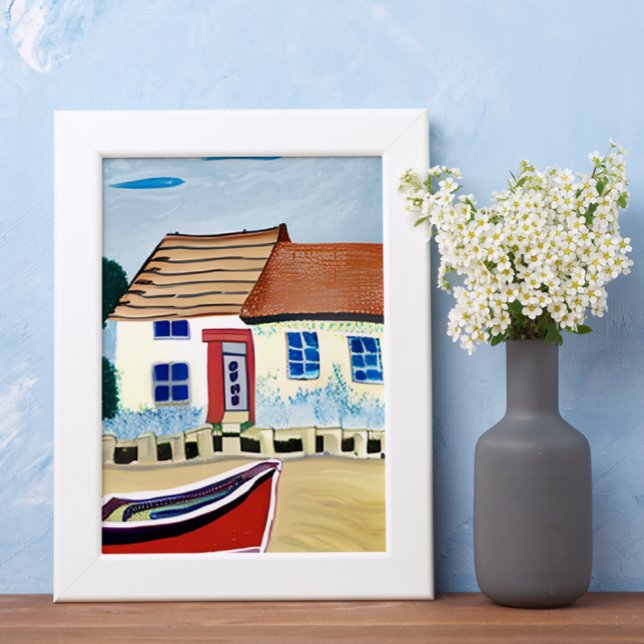 Póster Casa de playa y barco en playa de arena (Subido por el creador)