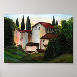 Póster Casa de Pueblo Dibujo Toscana italia rural Si